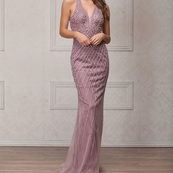 NEW MAUVE COLOR EVENING FORMAL PARTY OPEN BACK GOWN ACSU011 - Picture 6 of 9